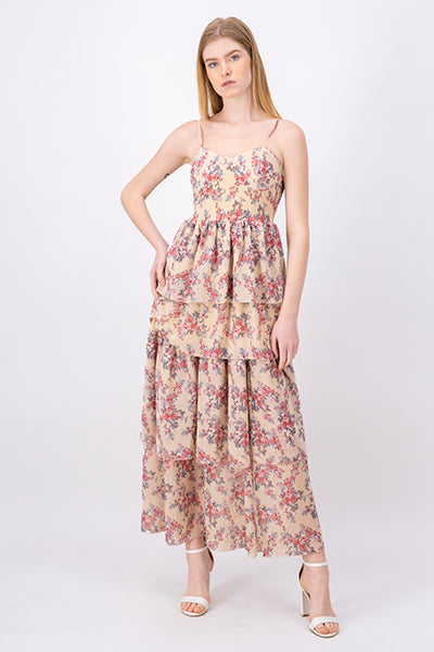 Vestido Maxi Flores Olanes BEIGE