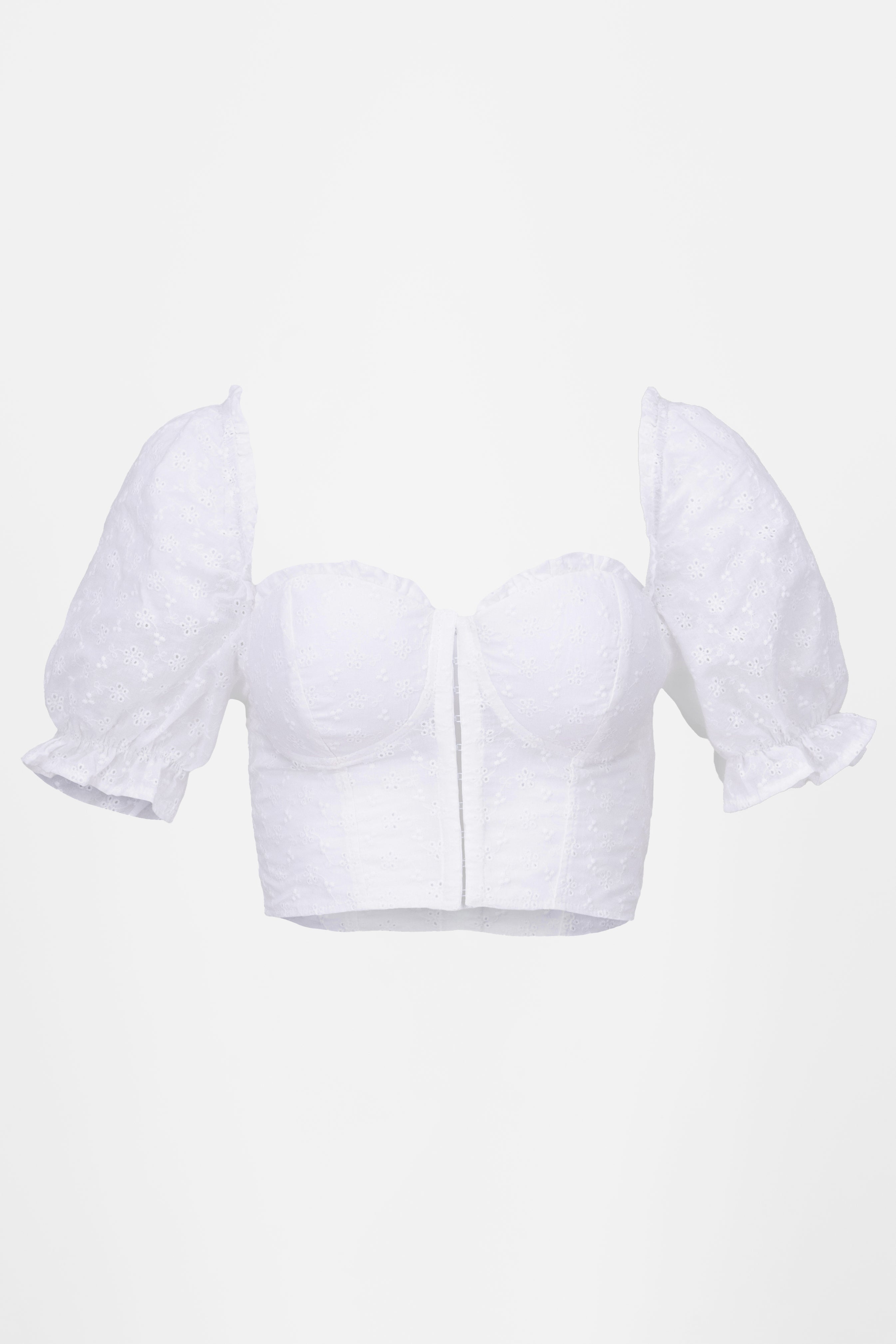 Top copas eyelet manga abullonada BLANCO