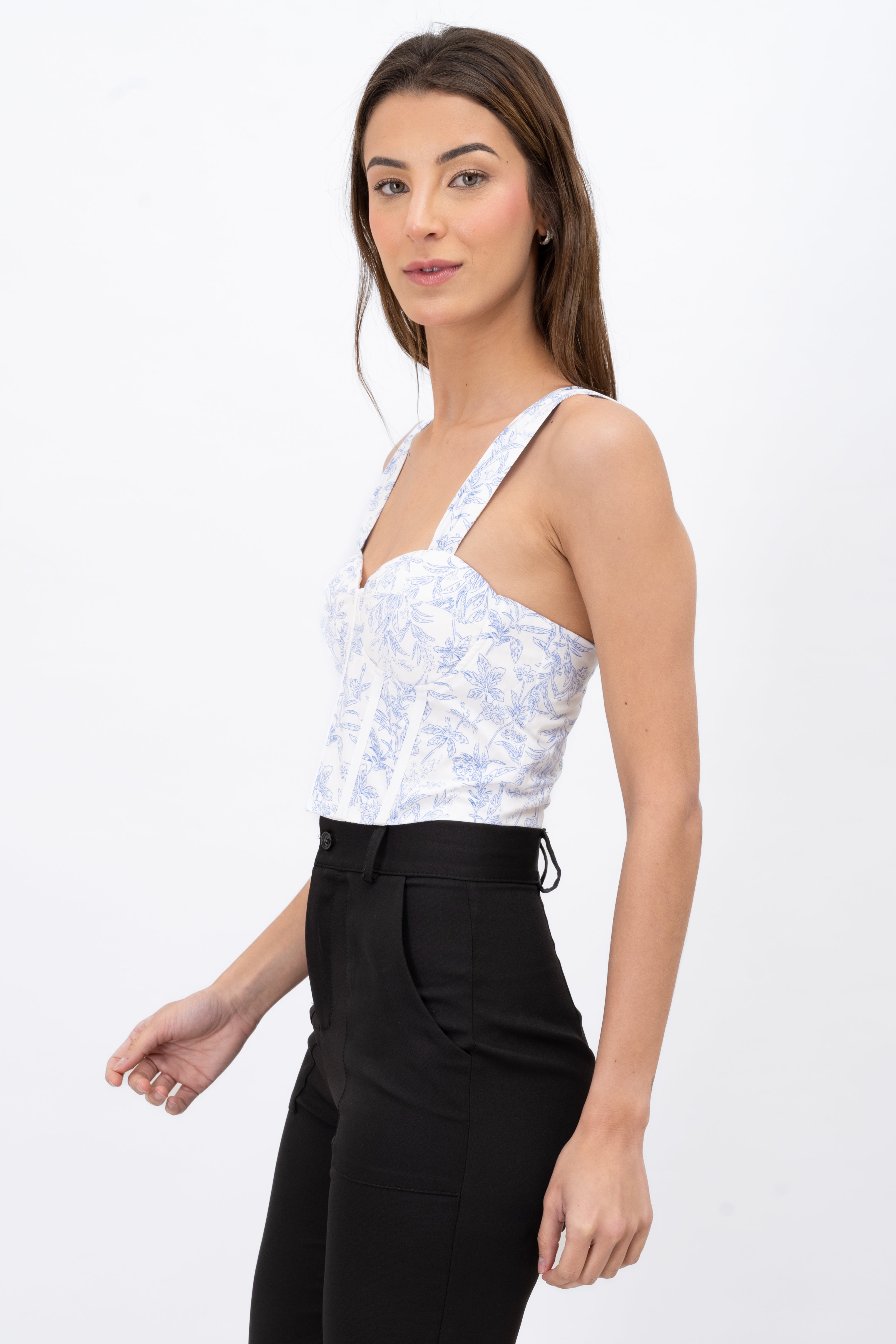 Top Copas Varilla Print Hojas BLANCO COMBO