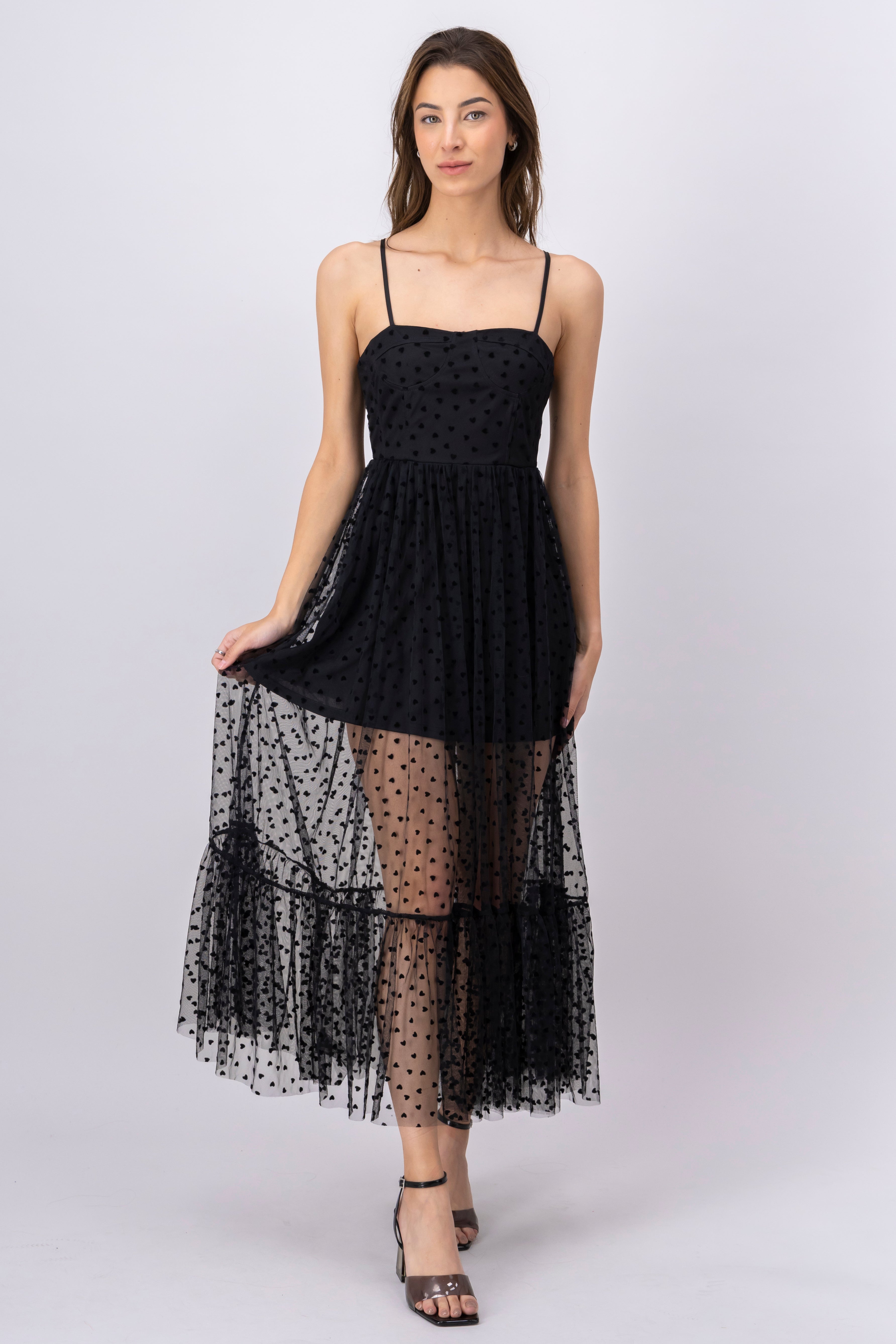 Vestido Maxi Mesh Corazones NEGRO