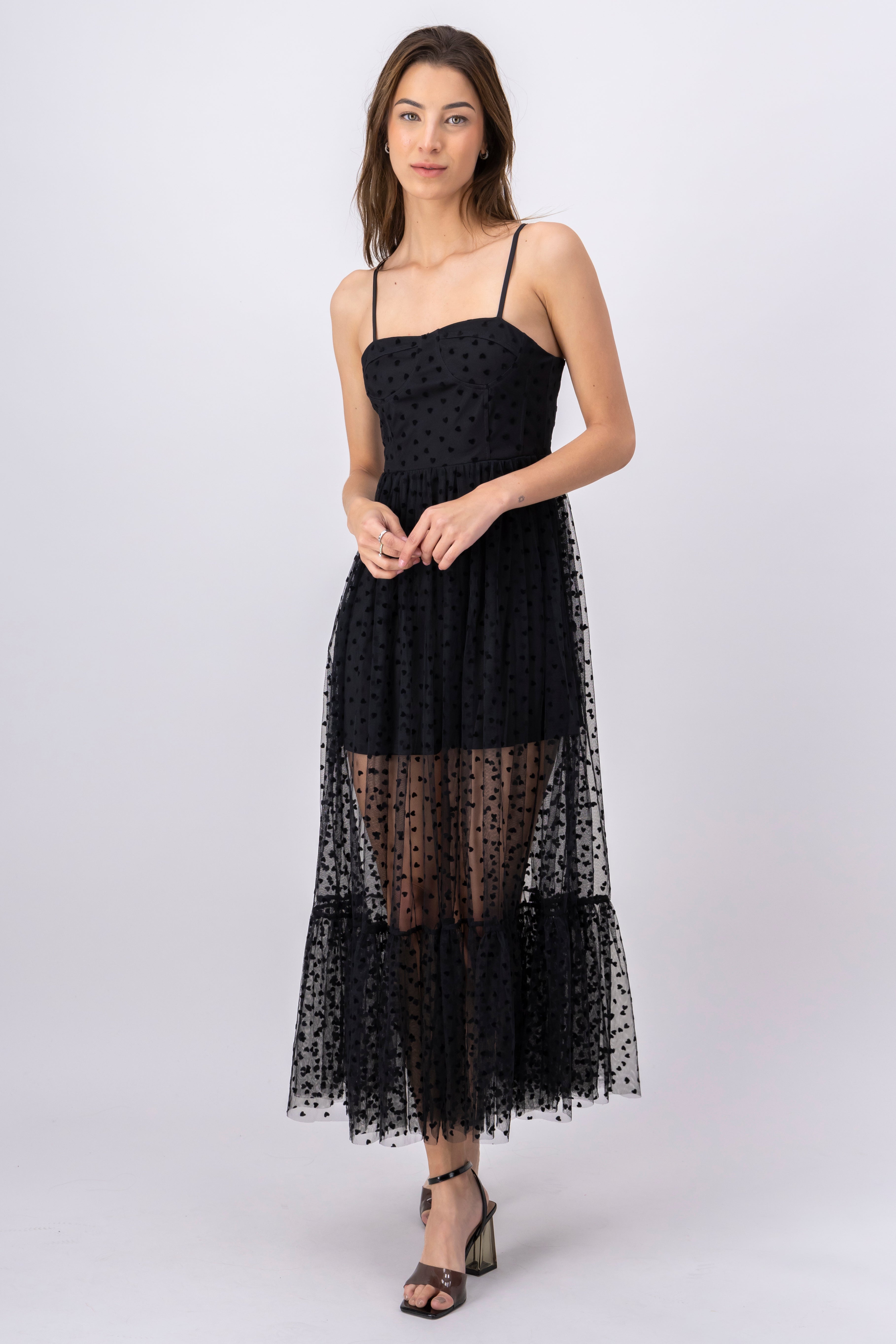 Vestido Maxi Mesh Corazones NEGRO