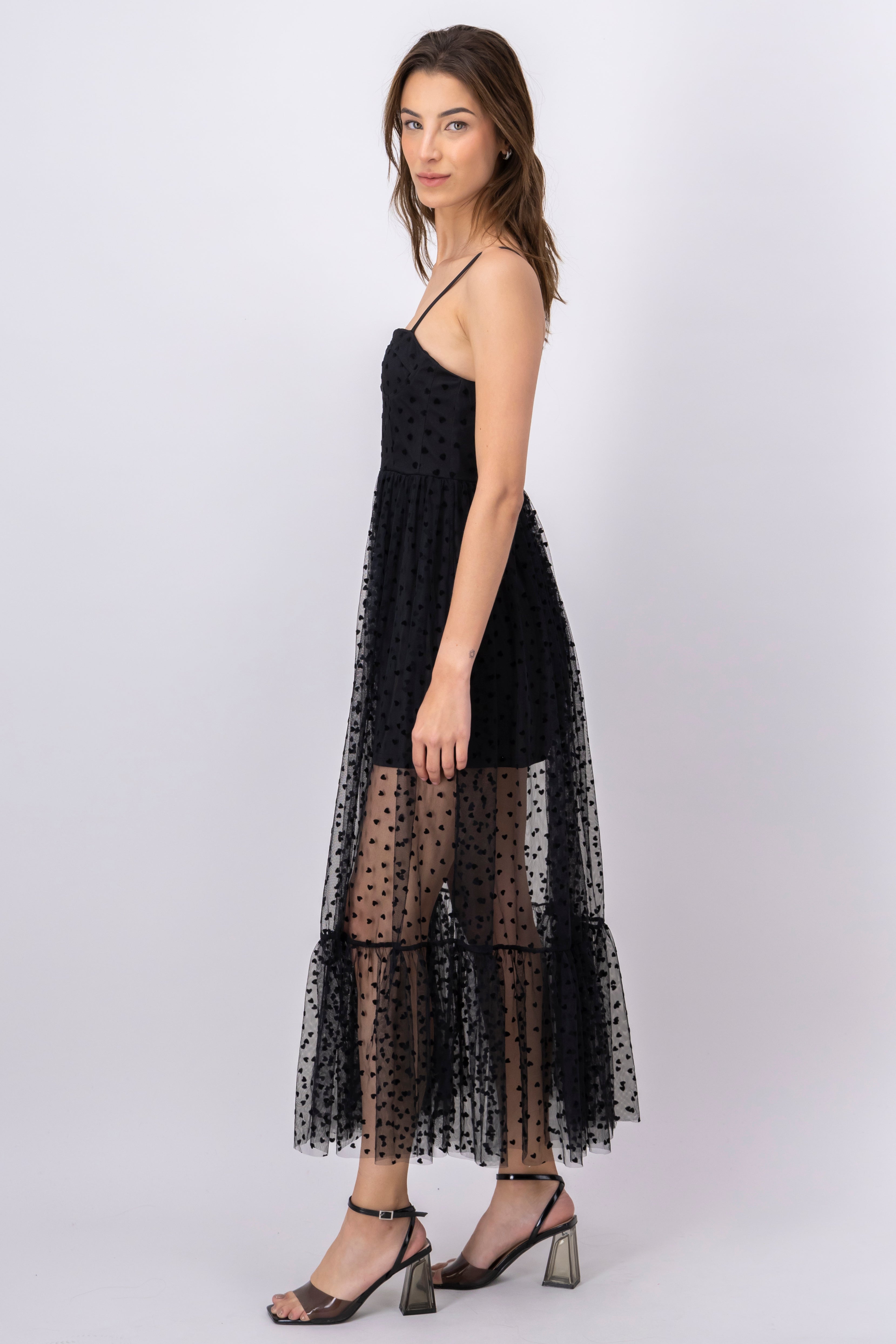 Vestido Maxi Mesh Corazones NEGRO