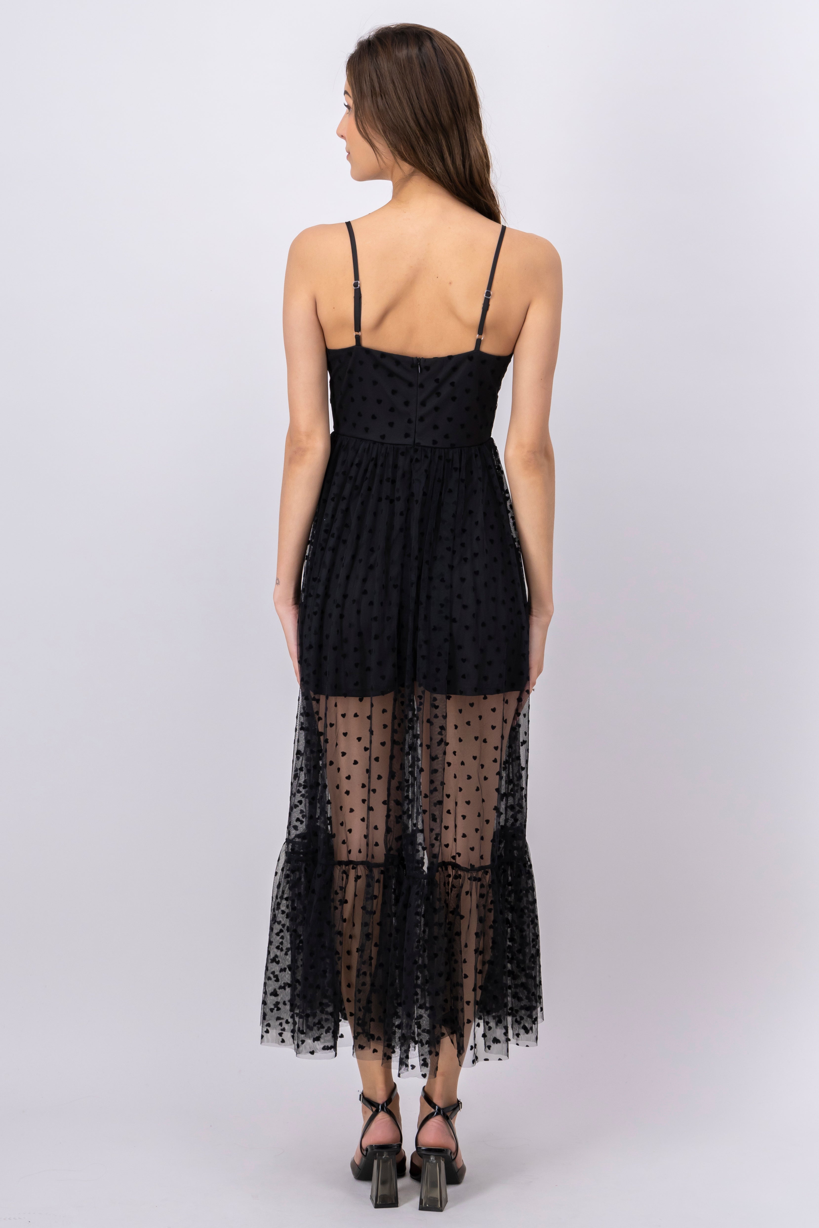 Vestido Maxi Mesh Corazones NEGRO