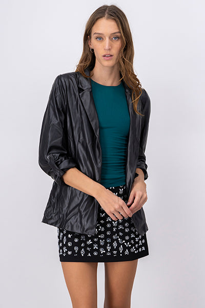 Blazer pu detalle manga NEGRO