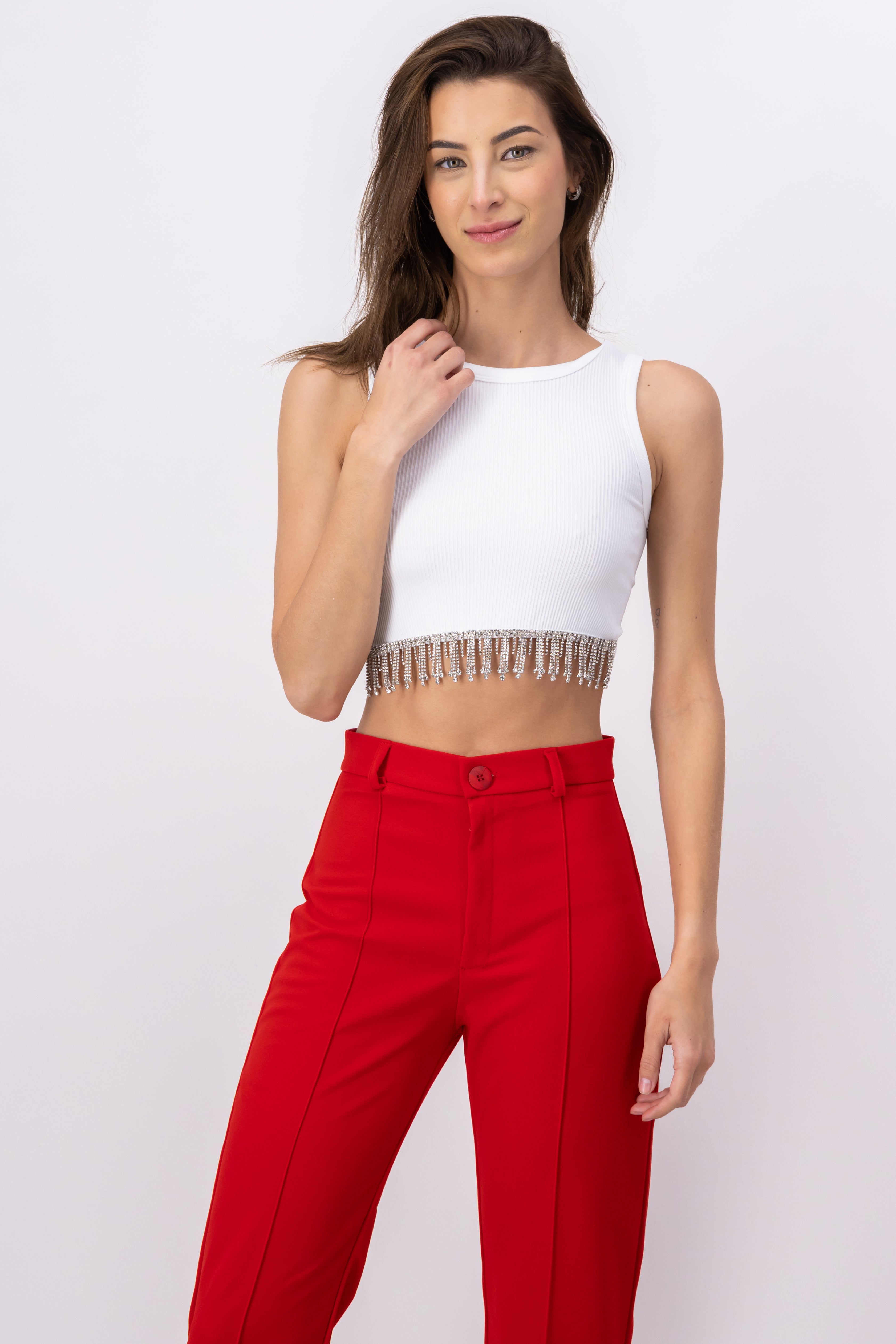 Top con detalle de brillos liso
