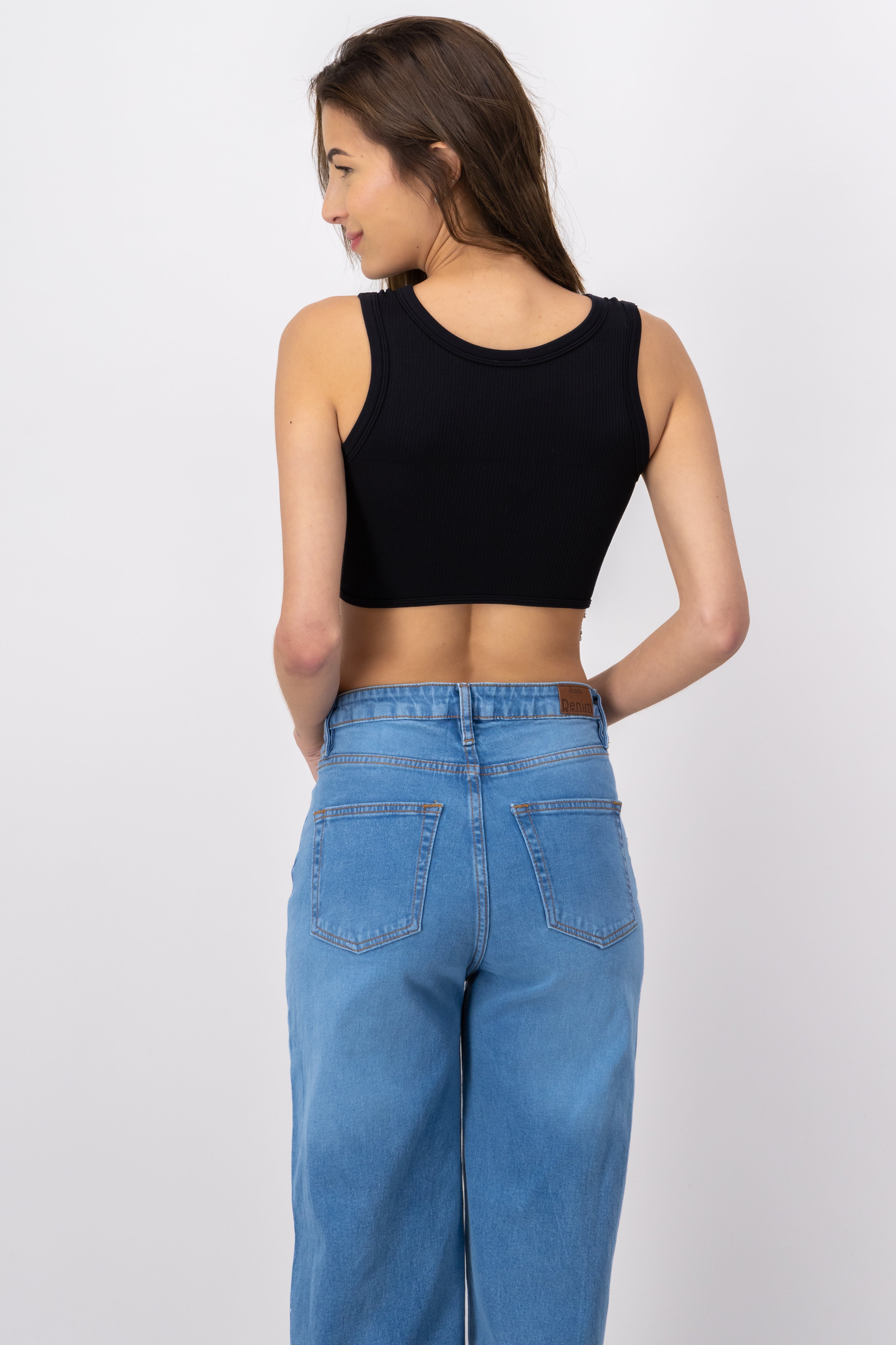 Top con detalle de brillos liso