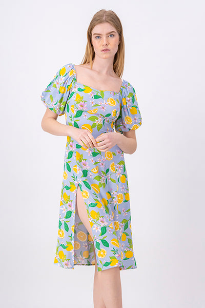 Vestido midi manga abullonada