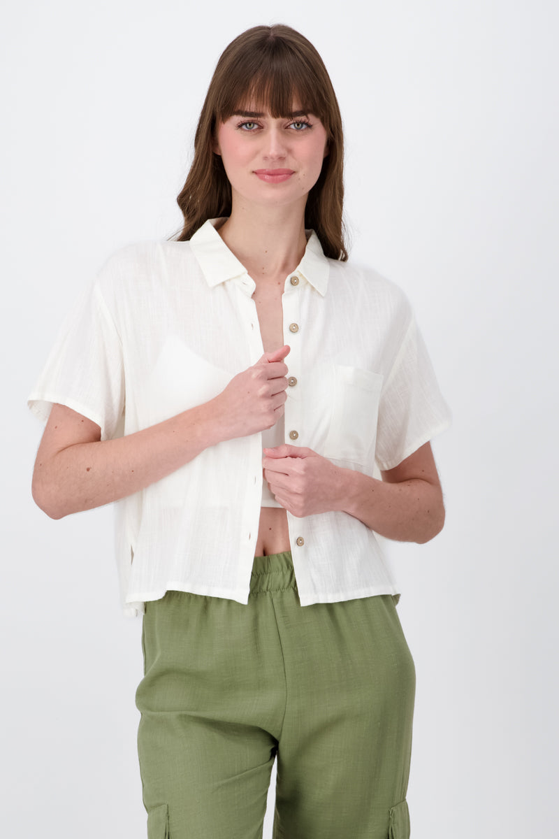 Camisa crop botones CREMA