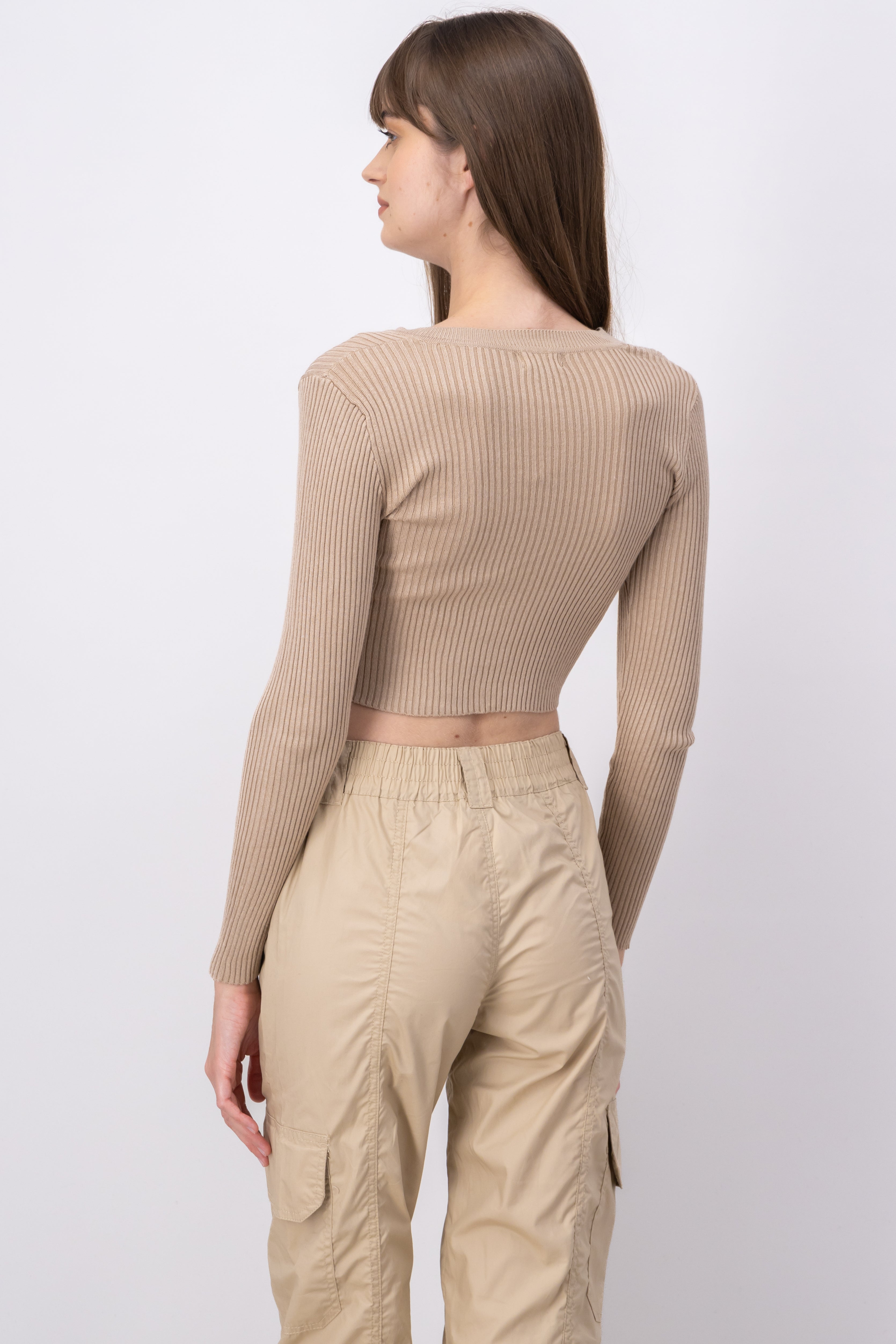 Top manga larga escote TAUPE