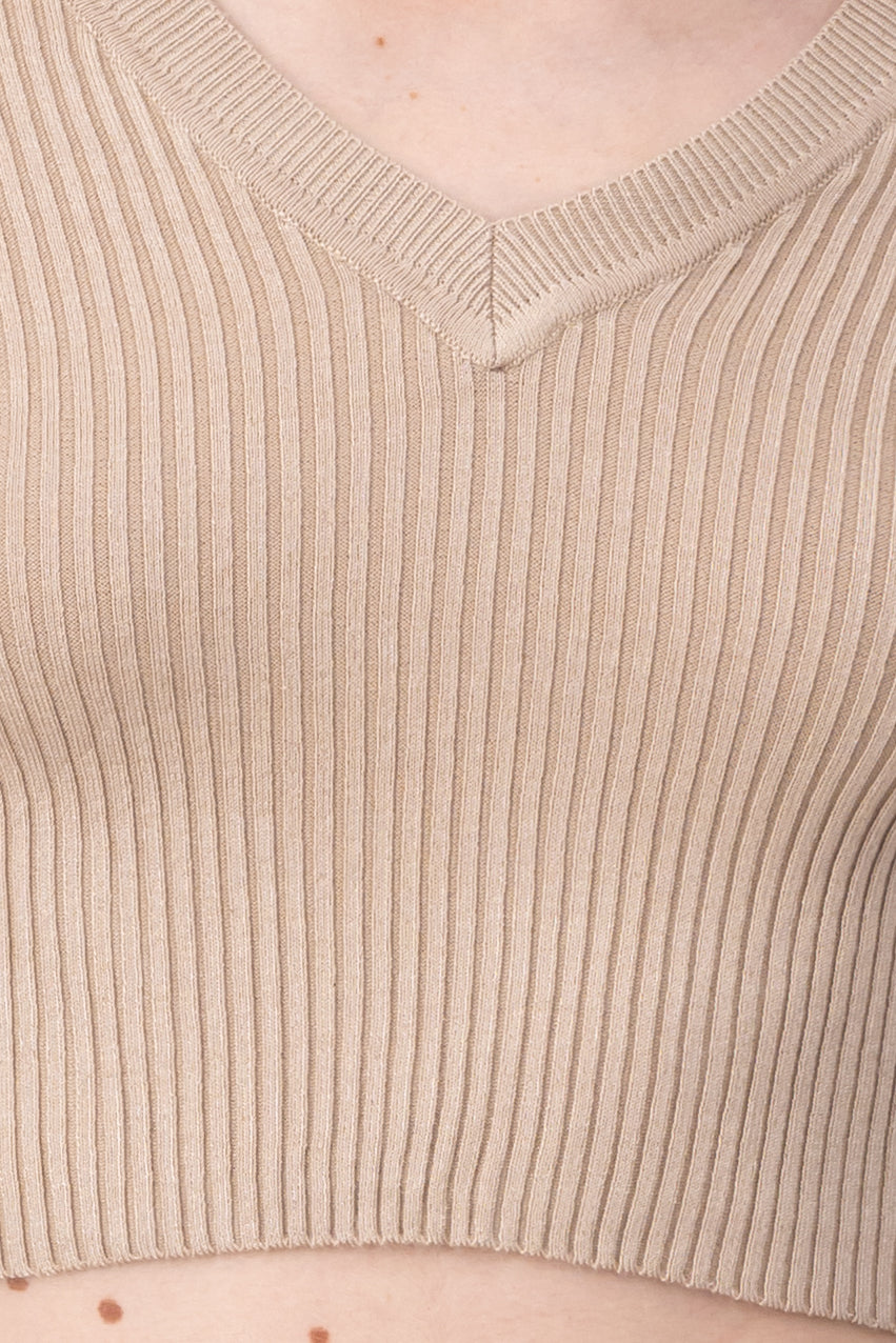 Top manga larga escote TAUPE