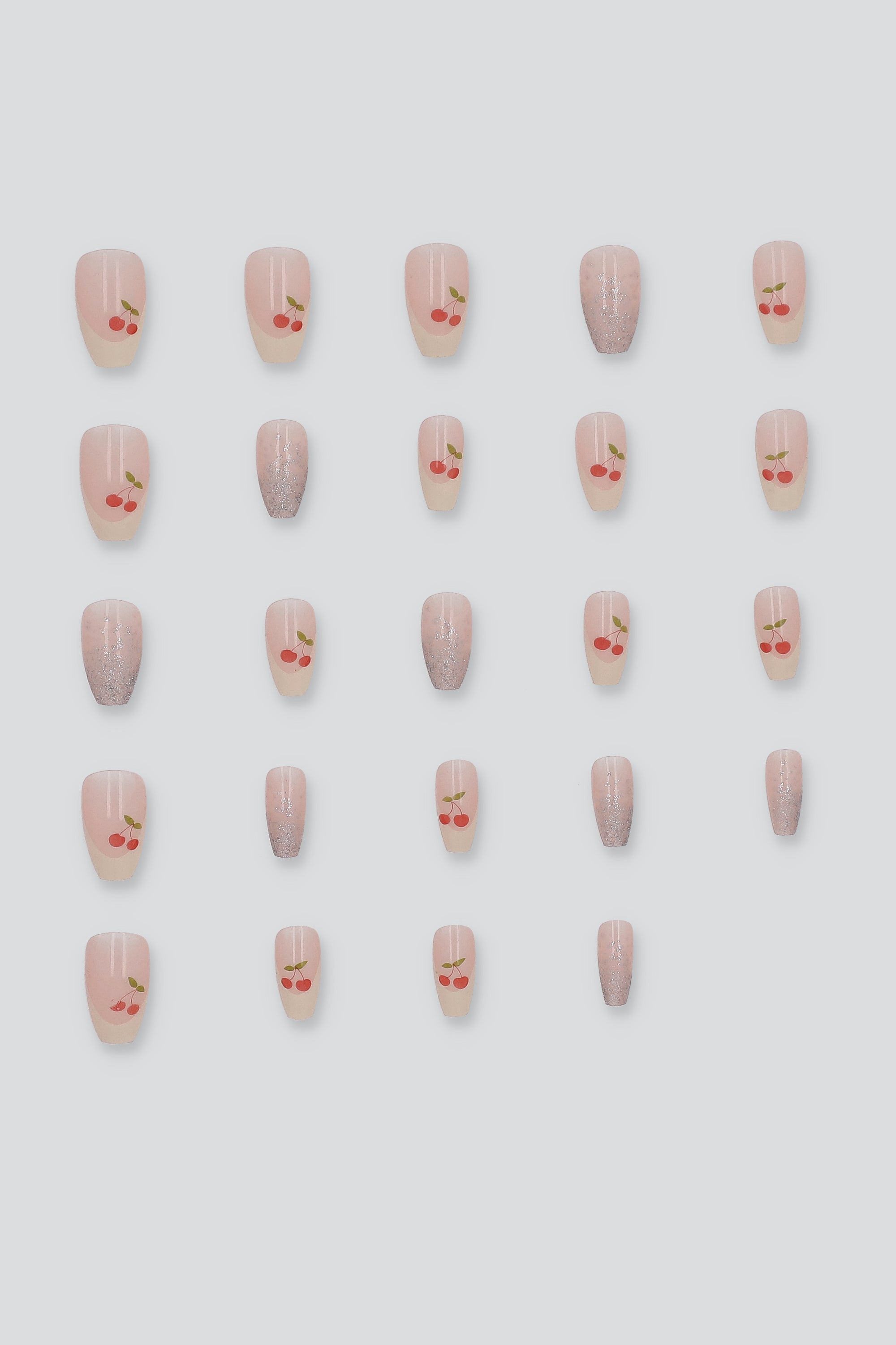 Set 24 Uñas French Cerezas Mix