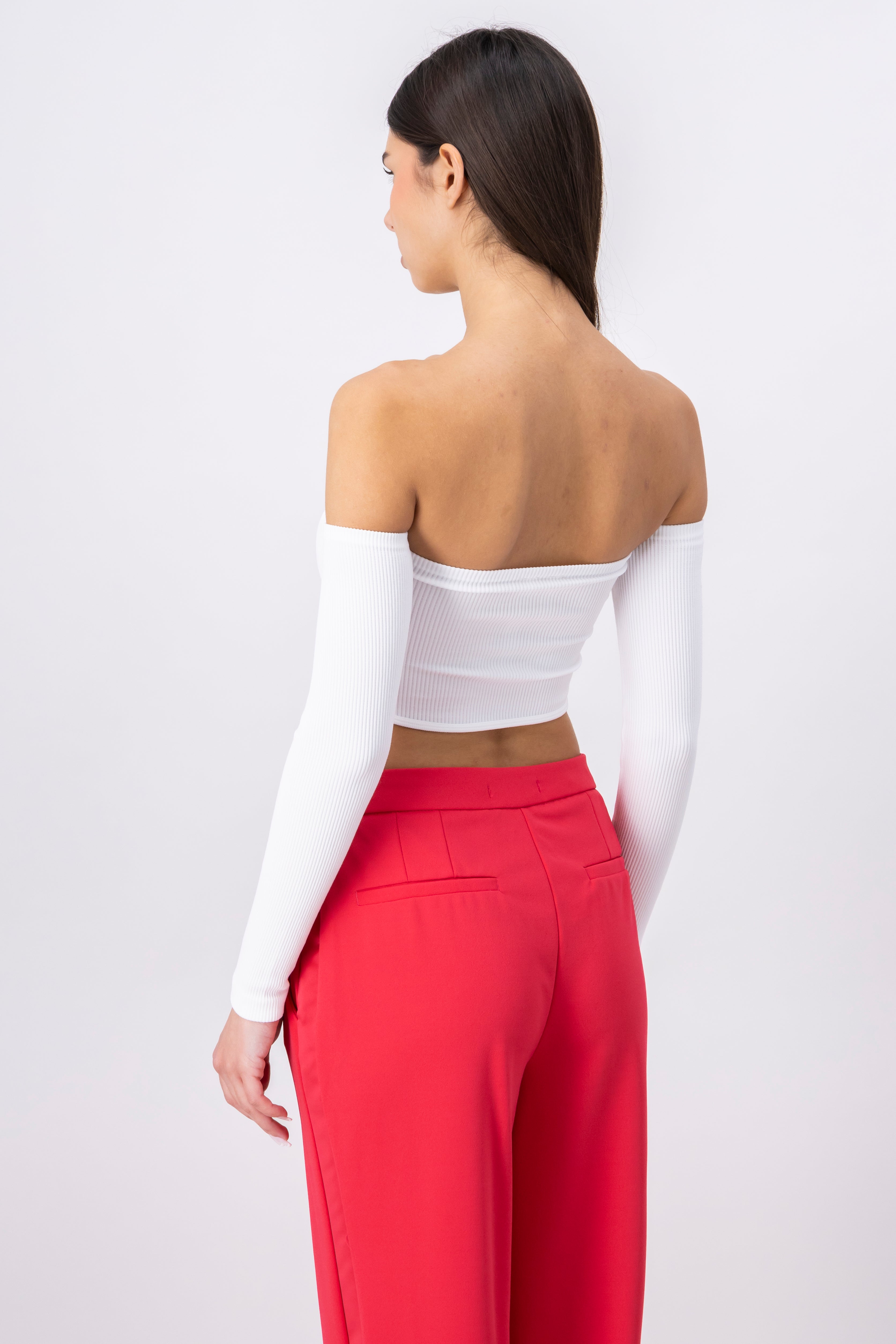 Top Crop Manga Larga Brillos BLANCO