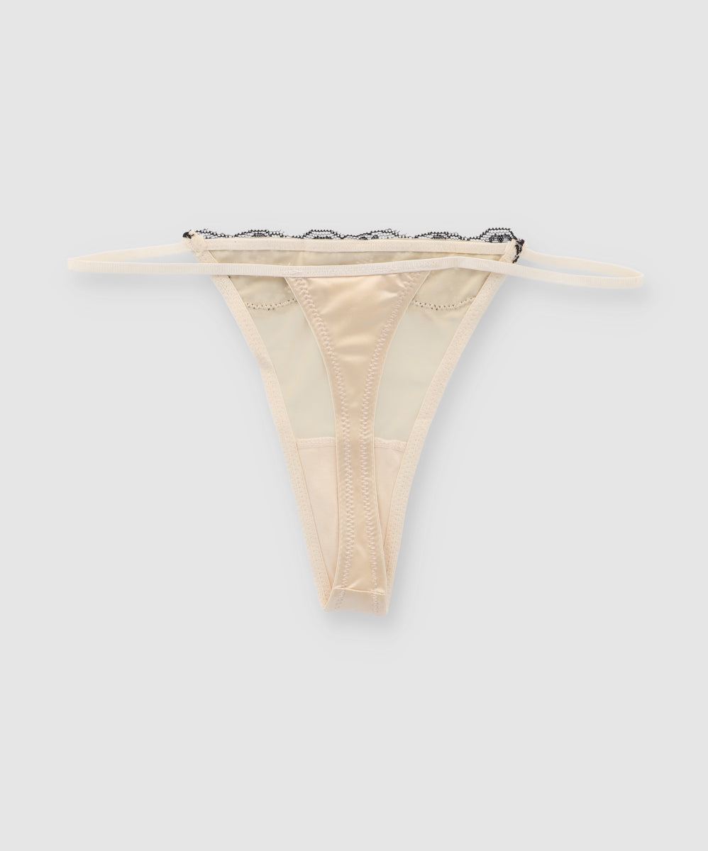 Tanga satin encaje bies NUDE