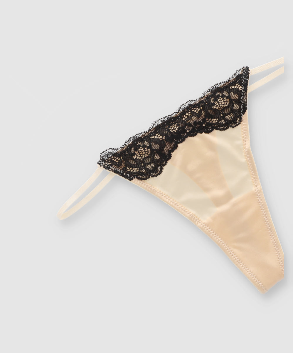 Tanga satin encaje bies