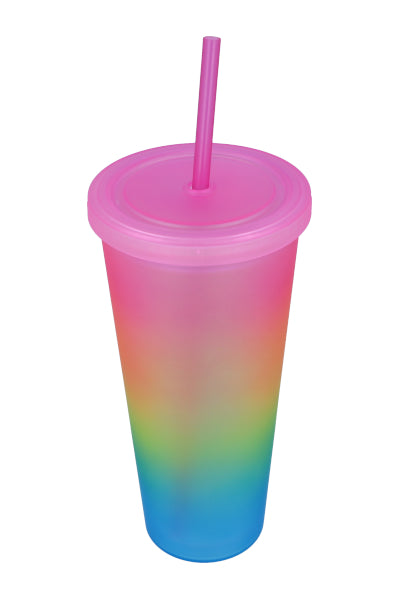 Vaso Tapa Popote Degradado Arcoíris MULTICOLOR