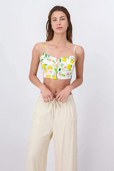 Top crop tirantes estampado BLANCO COMBO