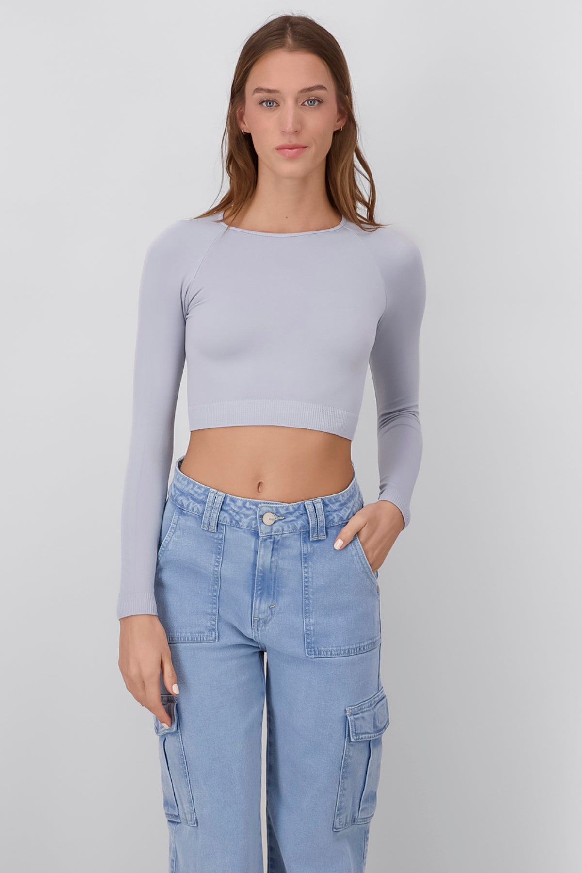 Top crop seamless manga larga GRIS CLARO