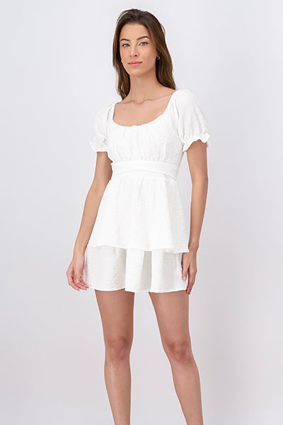 Vestido Textura Con Olanes BLANCO