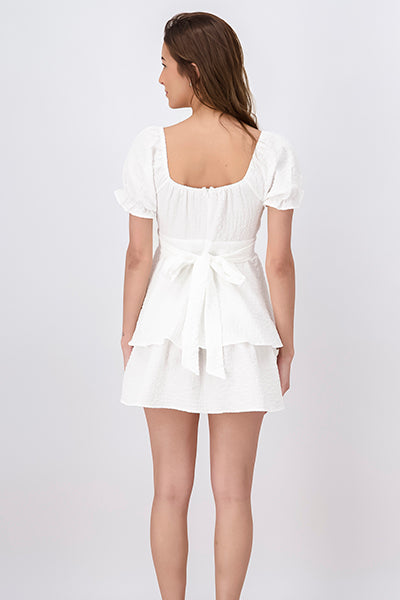 Vestido Textura Con Olanes BLANCO
