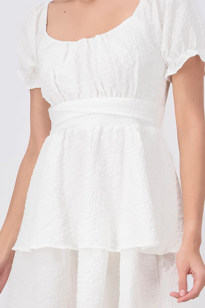 Vestido Textura Con Olanes BLANCO