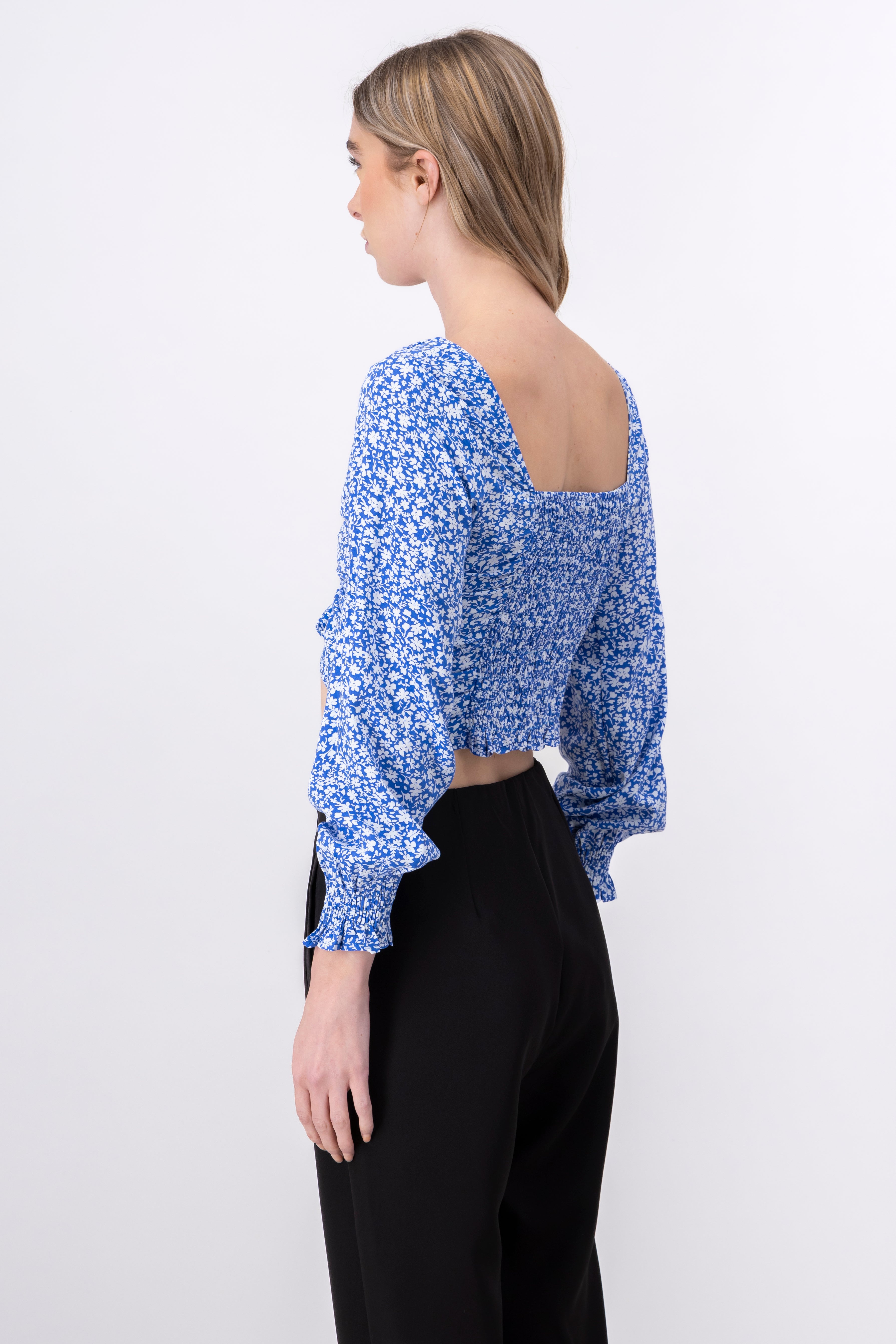 Blusa Crop Manga Larga Flores AZUL COMBO