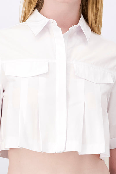 Camisa crop tableada bolsillos BLANCO