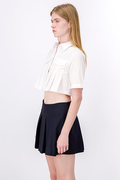 Camisa crop tableada bolsillos BLANCO