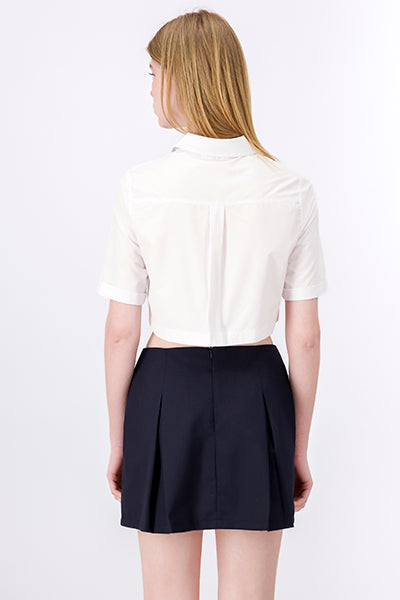 Camisa crop tableada bolsillos BLANCO