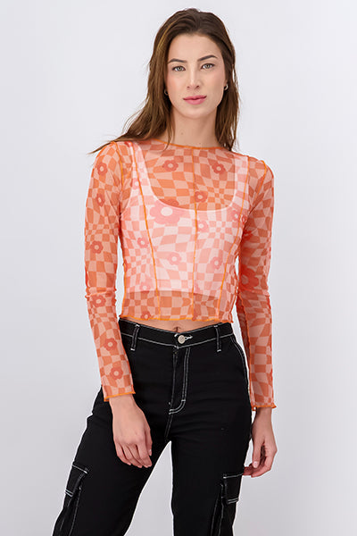 Top Mesh Manga Larga NARANJA