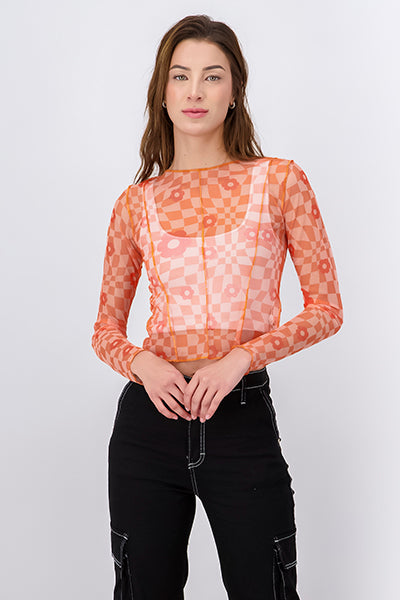 Top Mesh Manga Larga NARANJA