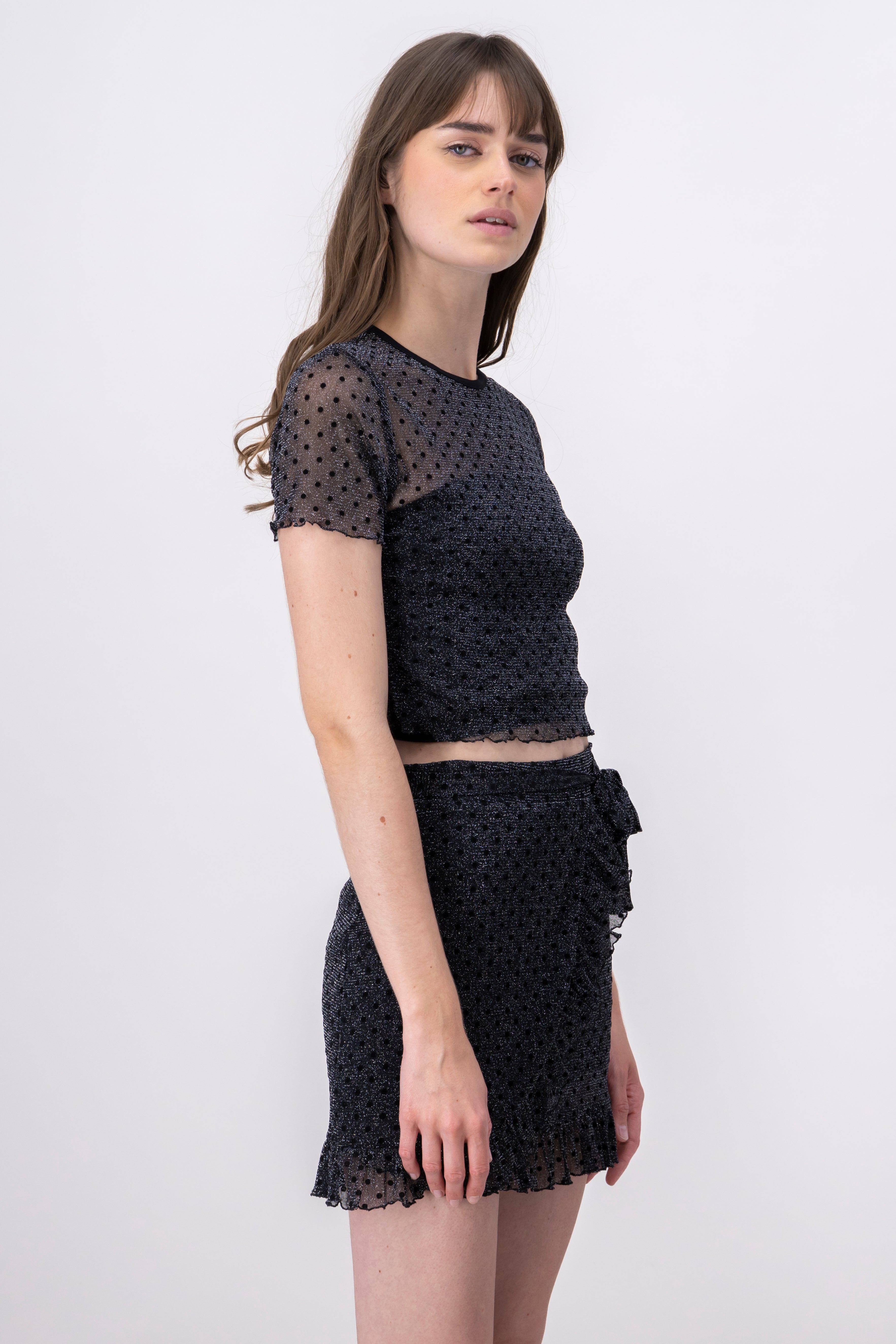 Blusa mesh polka dots brillos NEGRO