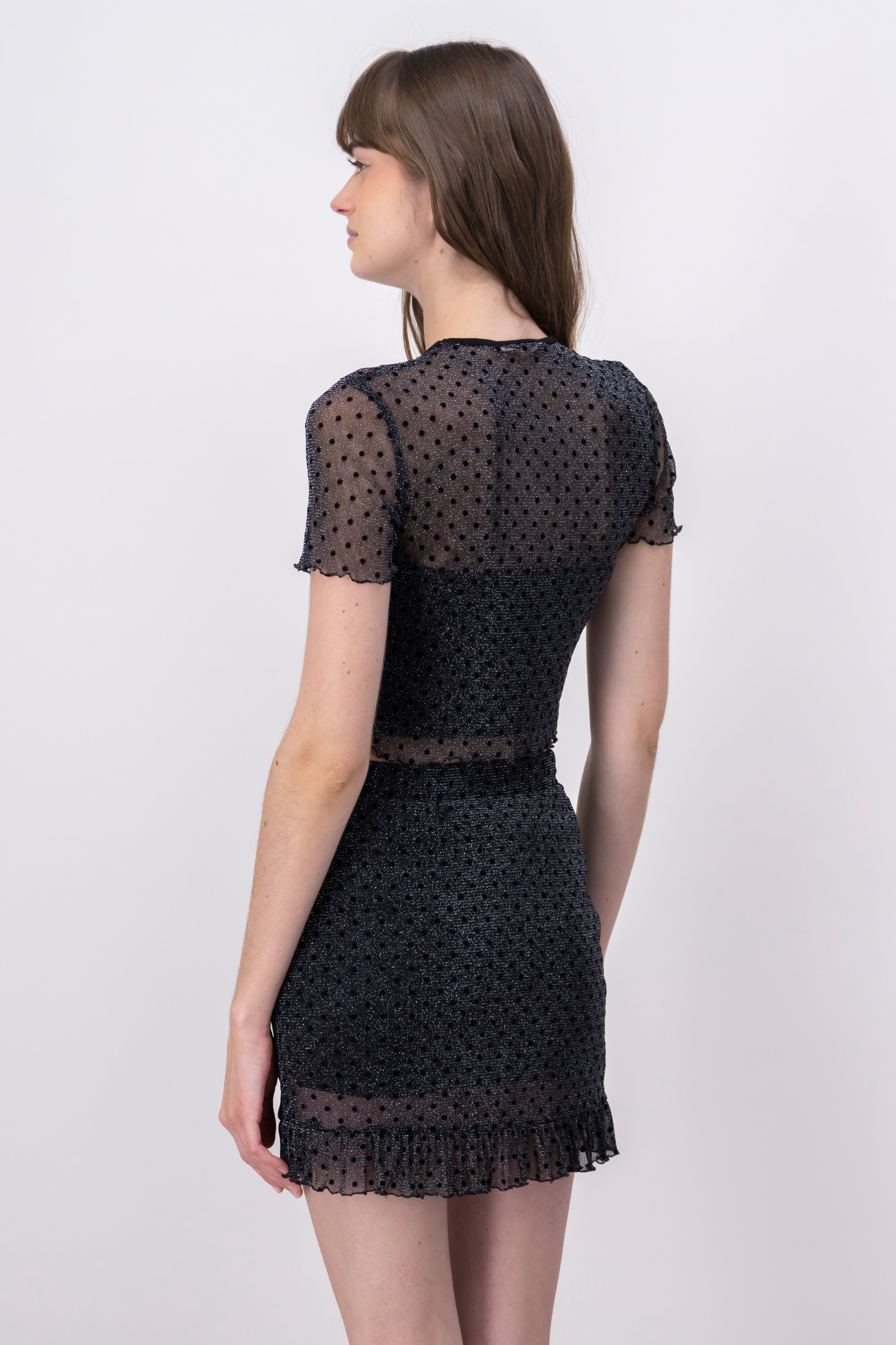 Blusa mesh polka dots brillos NEGRO