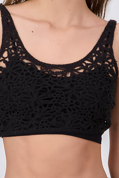 Top Crop Tirantes Crochet NEGRO