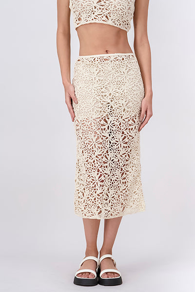 Falda midi crochet CREMA