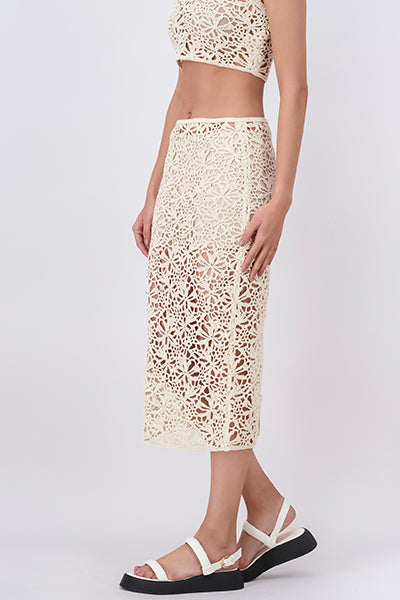 Falda midi crochet CREMA