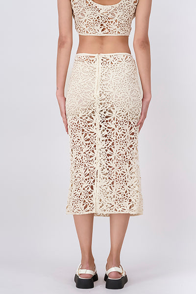 Falda midi crochet CREMA