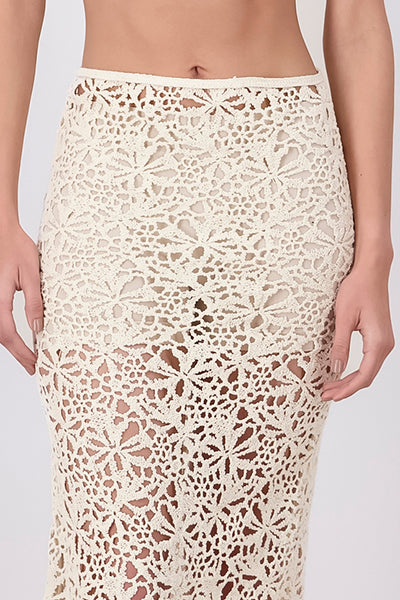 Falda midi crochet CREMA