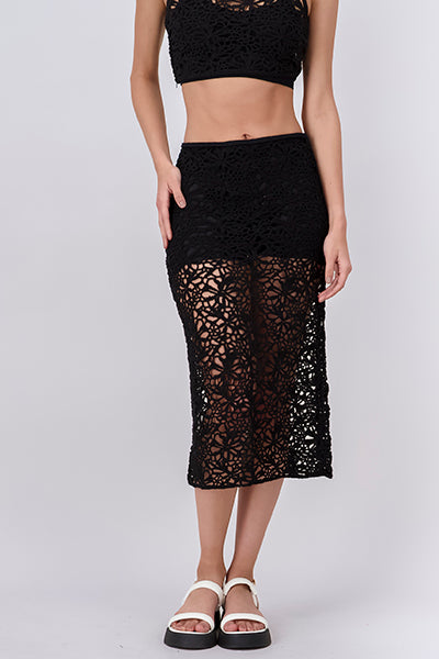 Falda midi crochet NEGRO