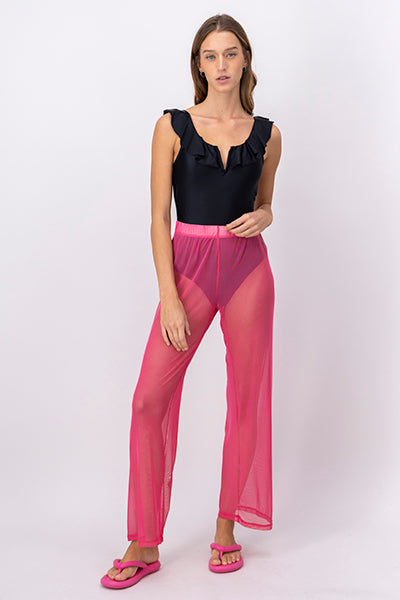 Pantalón recto mesh liso ROSA