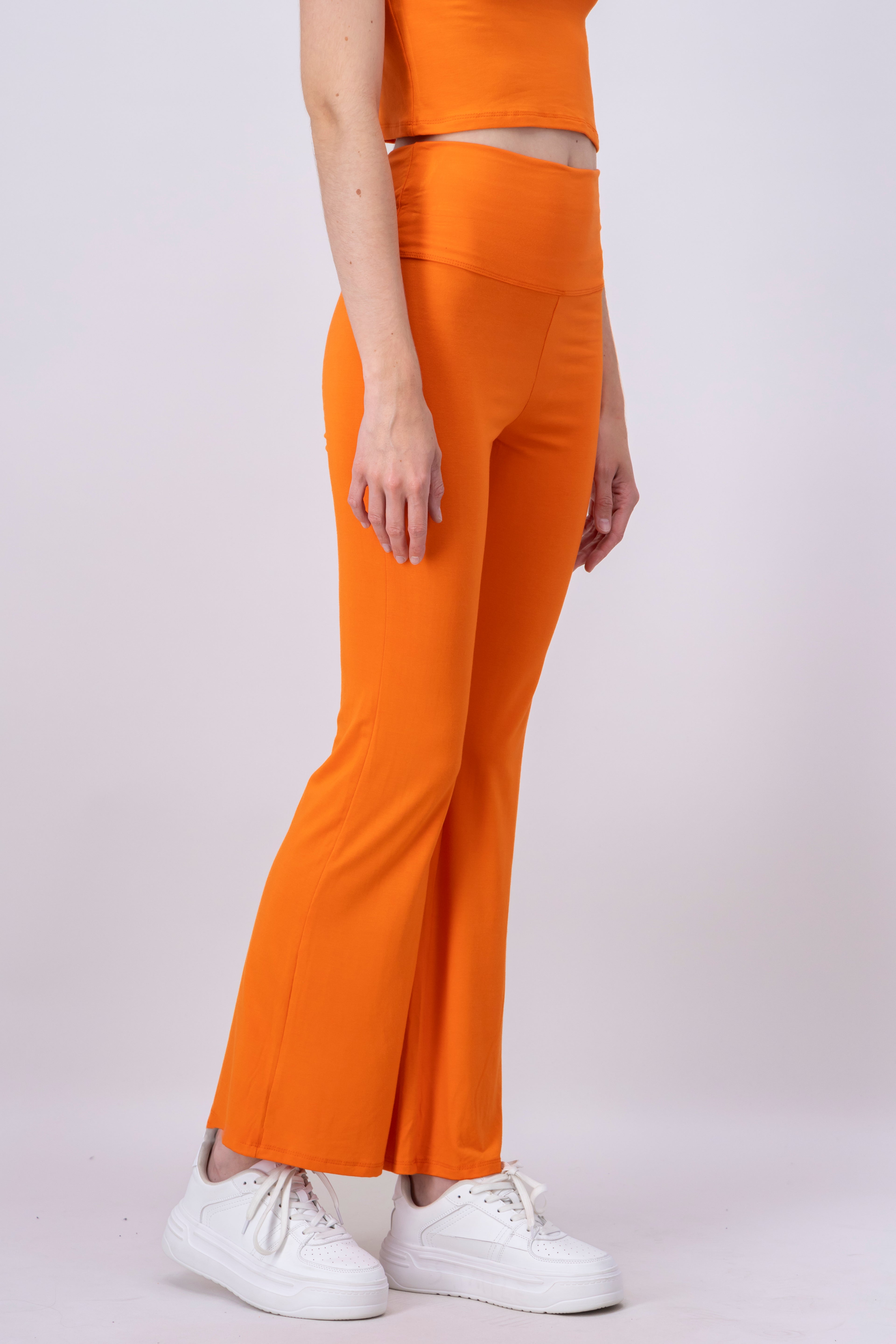 Pantalón Flared Cintura Ancha Liso NARANJA