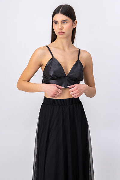 Top Crop Efecto Piel Textura NEGRO