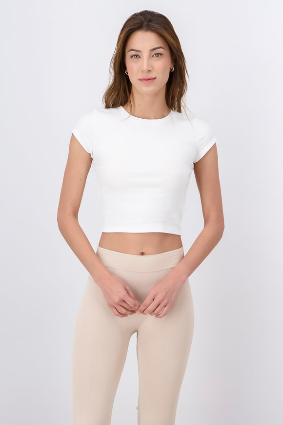 Top Rib Cuello Redondo Manga Corta