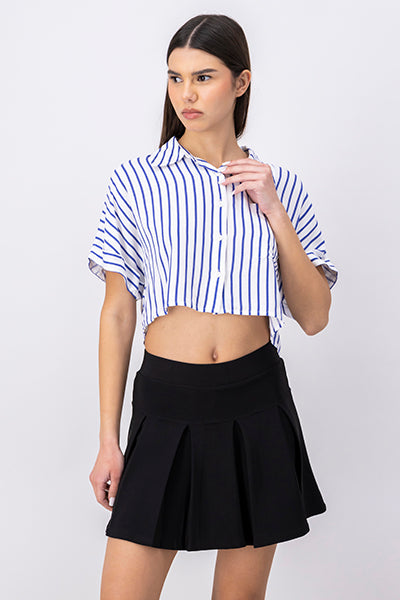 Camisa crop manga corta amplia AZUL COMBO