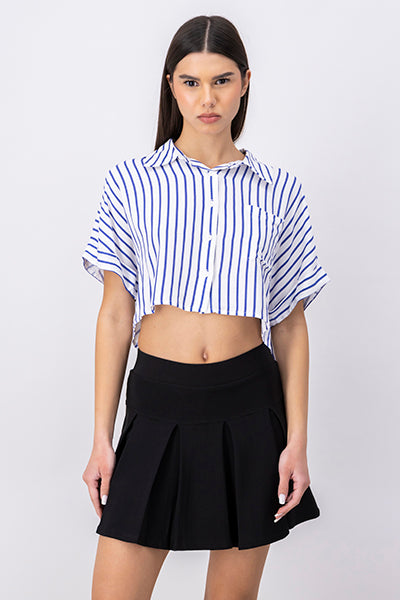 Camisa crop manga corta amplia AZUL COMBO