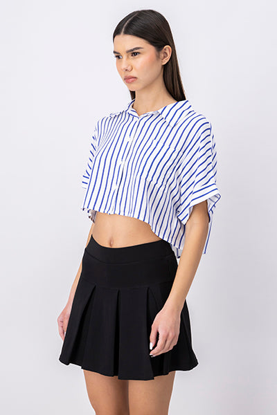 Camisa crop manga corta amplia AZUL COMBO