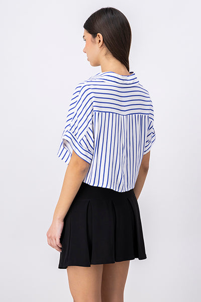 Camisa crop manga corta amplia AZUL COMBO