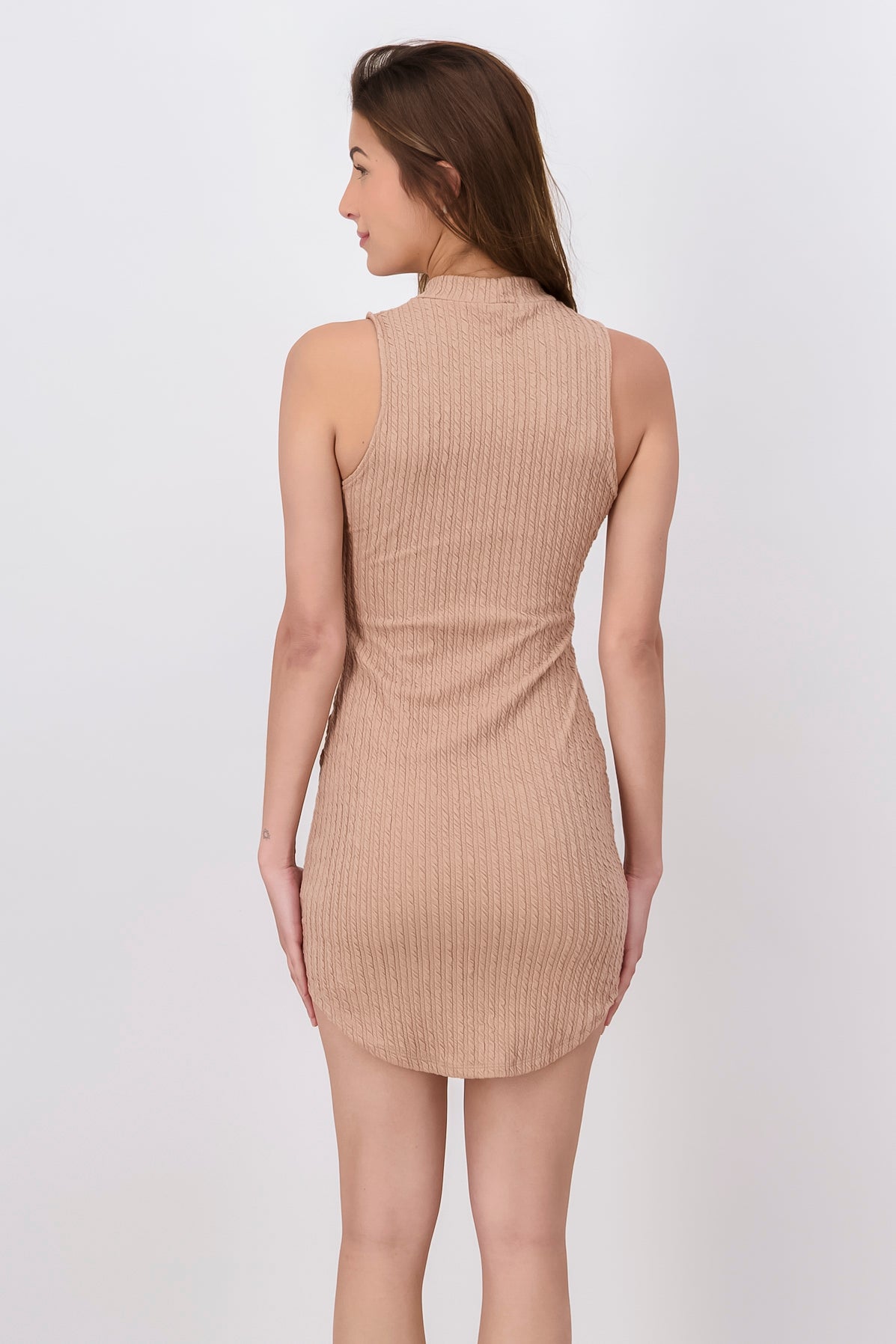 Vestido Midi Cuello Alto Textura TAUPE