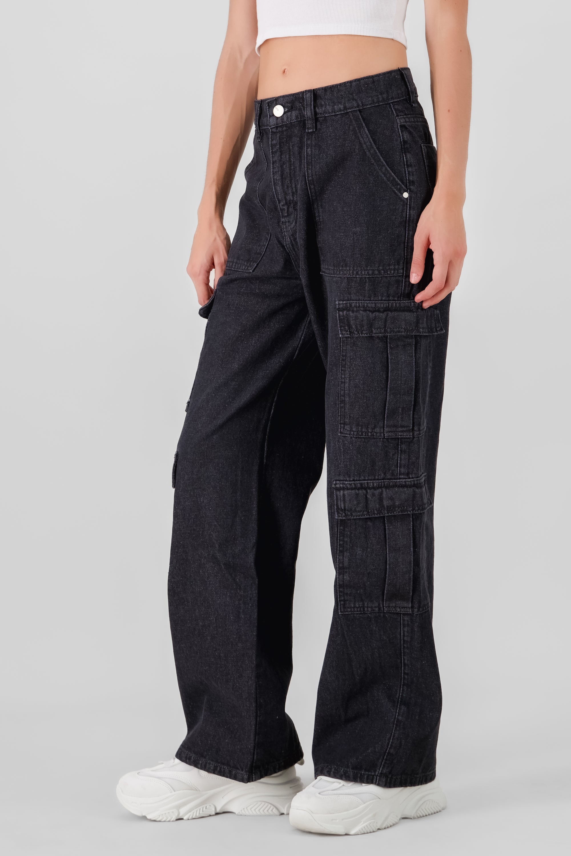 Pantalón Mezclilla Bolsas Laterales Jean Con Bolsillos Tipo Cargo