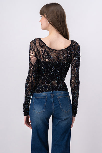 Blusa encaje brillos NEGRO