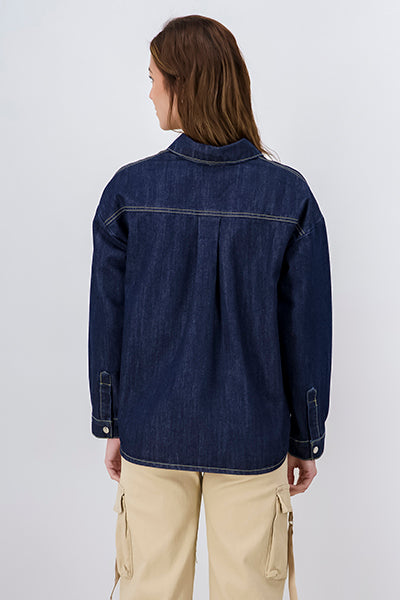 Chamarra denim oversize bolsillo DARK WASH